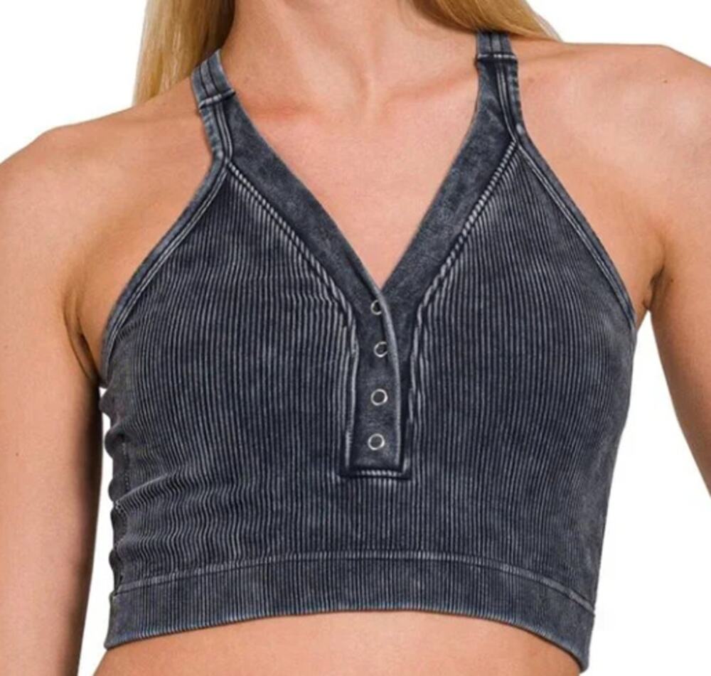 Kali Rose Boutique Ribbed Henley Style Cropped Tank / Bralette Top Sz L/XL